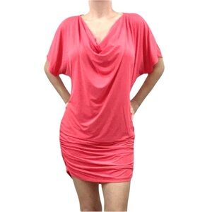 Carmen Marc Valvo Swimwear Coral Melon Draped Cowl Neck Swim Cover Up Dress L